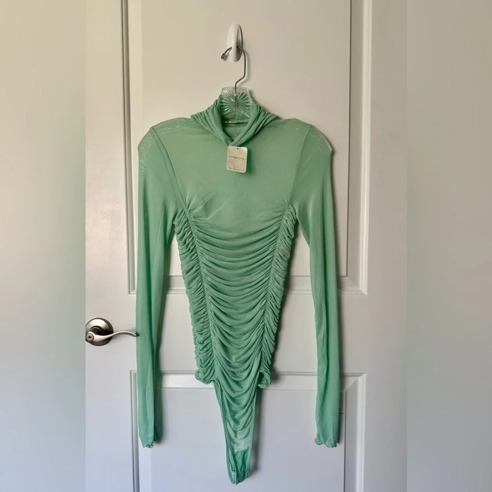 NWT Free People Intimately Under It All Ruched Mesh Turtleneck Bodysuit